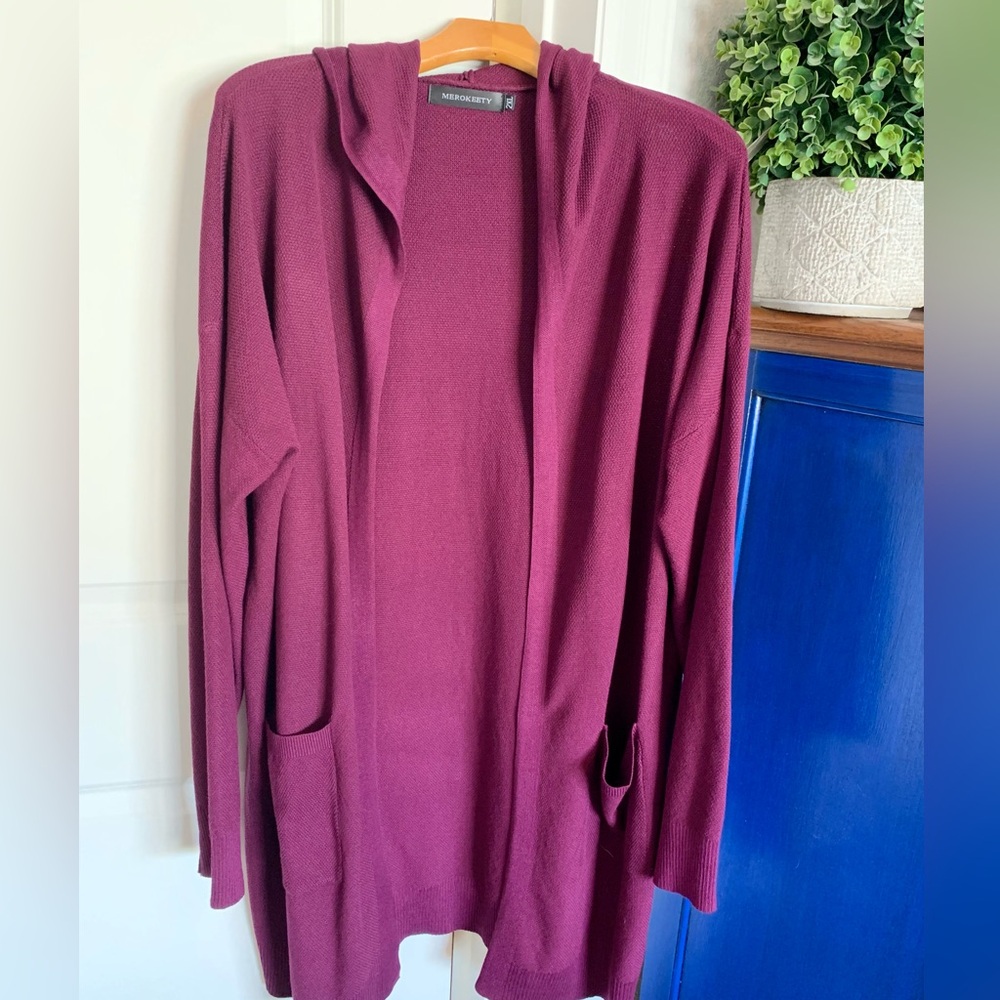 Long Open Cardigan from Merokeety Plus 2X Plum